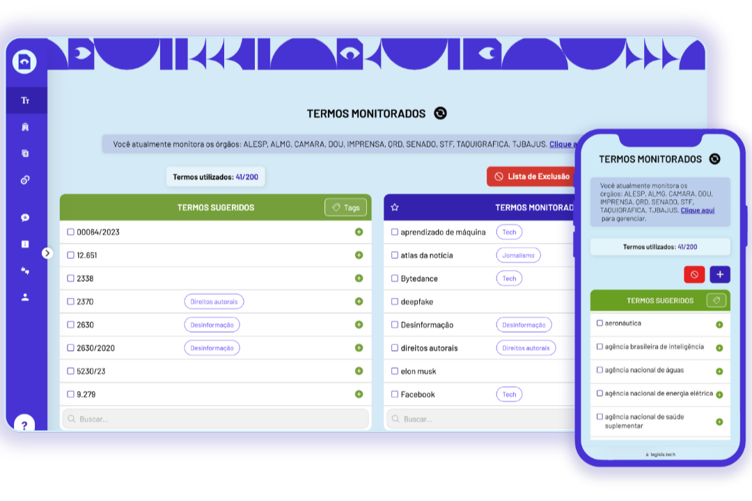 Print screen of Legislatech's interface in desktop and mobile